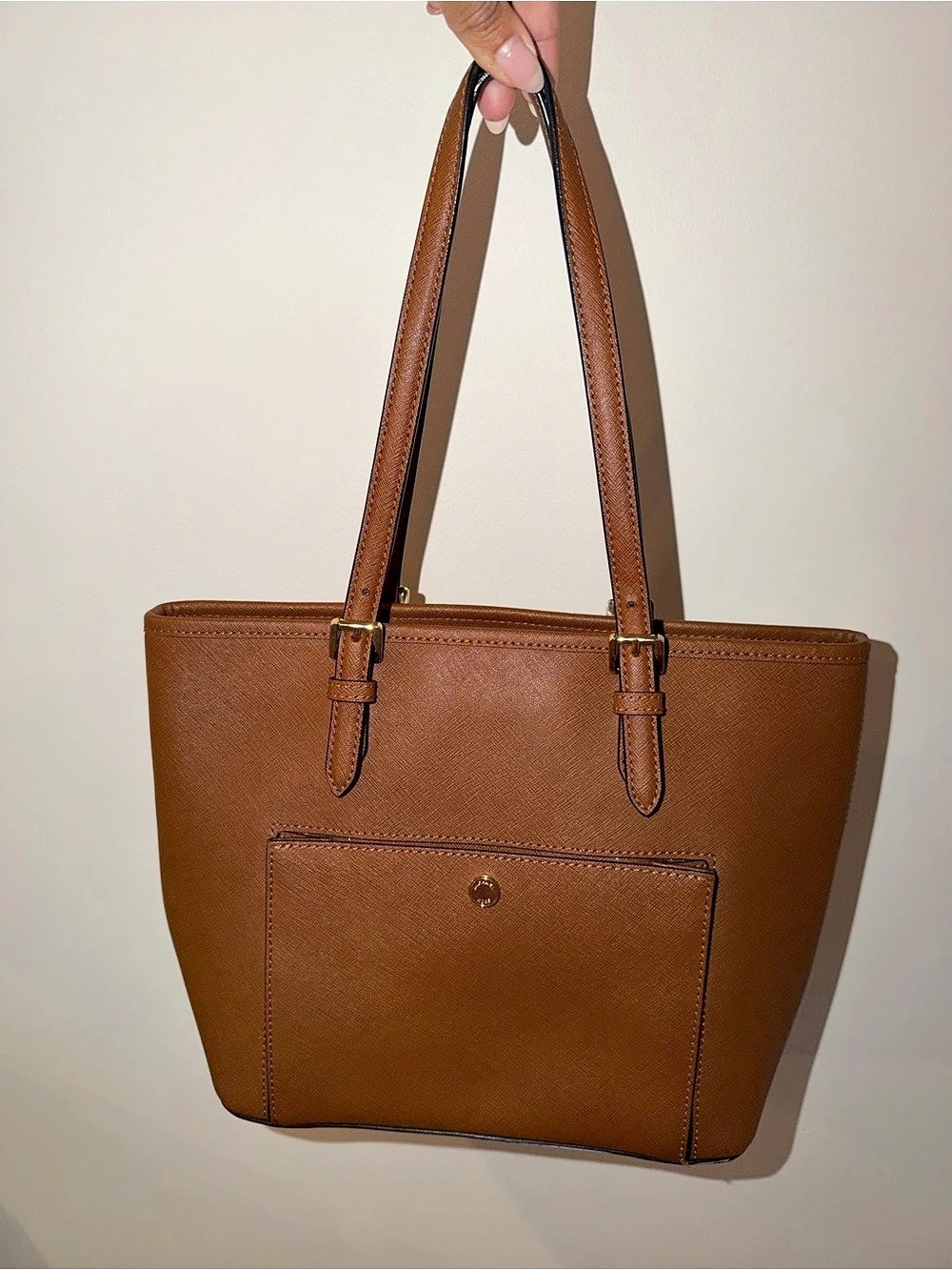 Michael Kors Jet Set Saffiano Leather Pocket Tote Bag Tote Brown